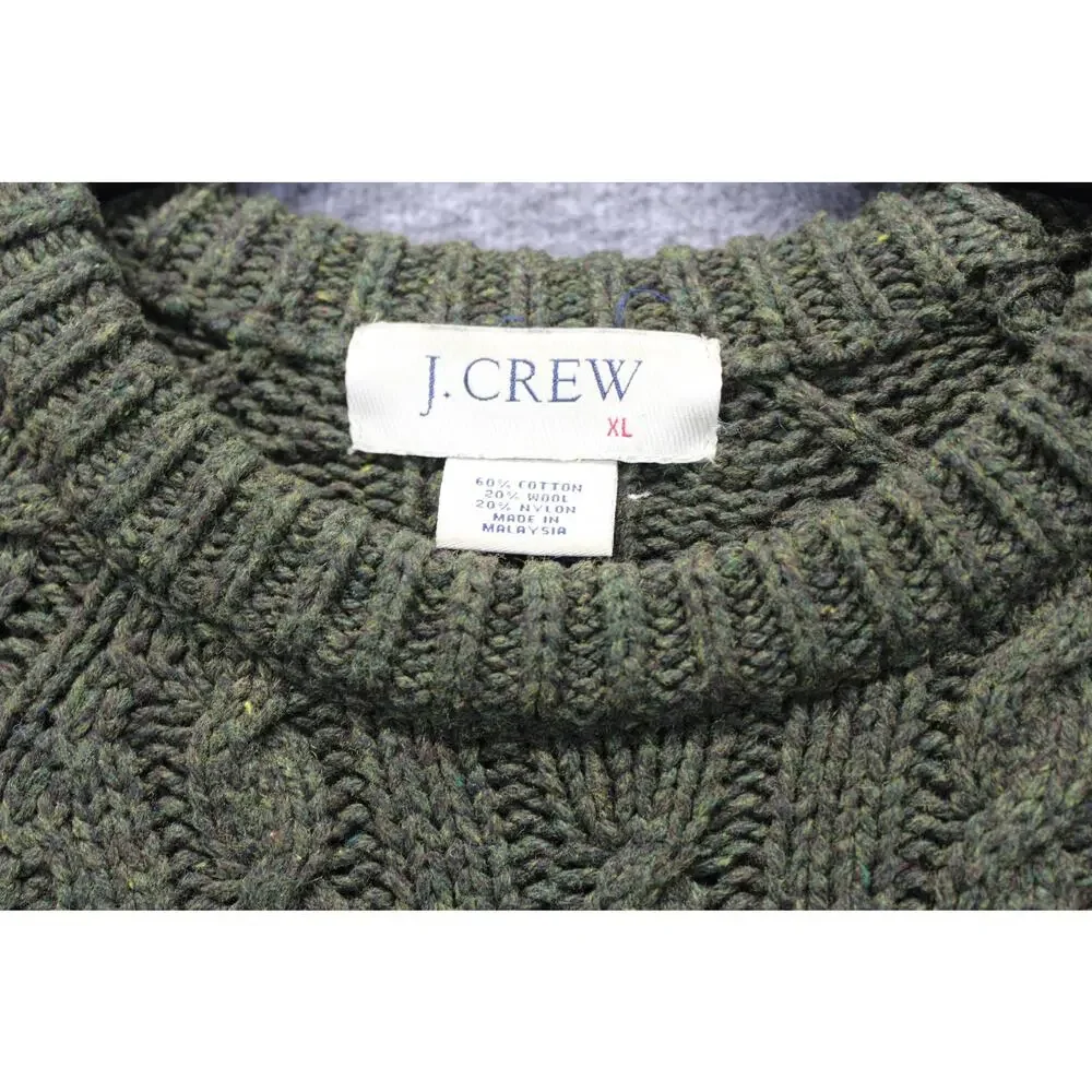 J.CREW Cable Knit Sweater Mens XL Green Thick Wool Coton Blend